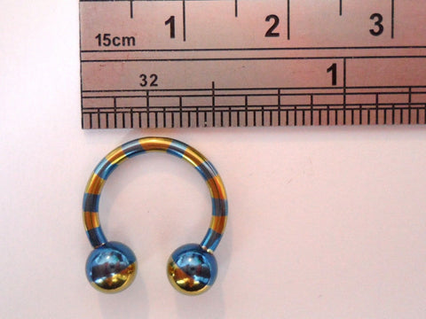 Two Toned Titanium Plated Balls Horseshoe Blue Yellow 14 gauge 1/2 inch Diameter - I Love My Piercings!