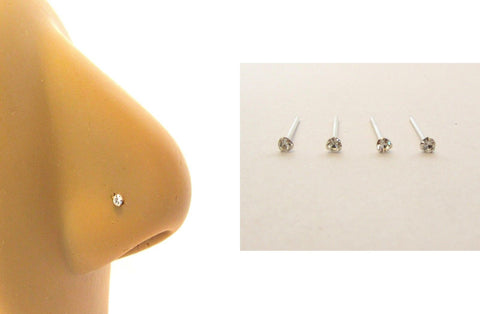 4 Claw Set Nose Studs Straight Pins Ubend Clear CZ Crystals Thin 22 gauge 22g - I Love My Piercings!