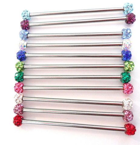 Crystal Balls Surgical Steel Choose Length Industrial Scaffolding Barbell 14g - I Love My Piercings!