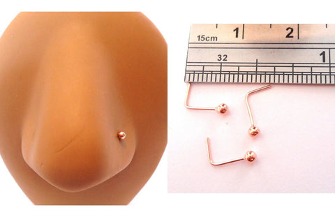 3 Pc 18k Rose Gold Plated Nose Studs 2 mm Balls L Shape Pins Posts 22 gauge 22g - I Love My Piercings!