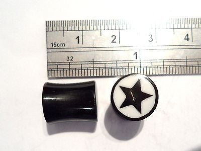 Pair Black Horn White Bone Star Organic Natural Double Flare Plugs 00 gauge 00g - I Love My Piercings!