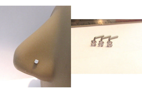 3 Piece CZ Crystal Surgical Steel Nose L Shape Posts Pins Studs 20 gauge 20g - I Love My Piercings!