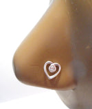 Sterling Silver Open Heart Clear CZ L Shape Post Pin Stud Nose Ring 20 gauge 20g - I Love My Piercings!