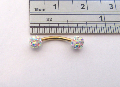 Gold Titanium Barbell AB Iridescent Crystal Balls VCH Jewelry Clit Hood Ring 16 gauge - I Love My Piercings!