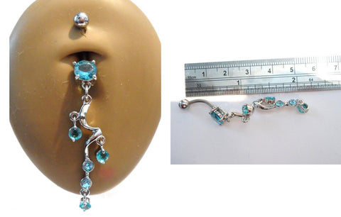 Surgical Steel Aqua Blue Vine Dangle Belly Curved Barbell Ring Bar Jewelry 14g - I Love My Piercings!