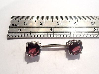 Purple CRYSTAL Straight Barbell Fancy Nipple Ring 14 gauge 14g - I Love My Piercings!