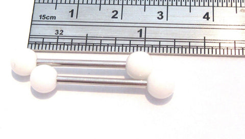 Pair Surgical Steel White Balls Nipple Straight Barbells Bars Rings 14 gauge 14g - I Love My Piercings!