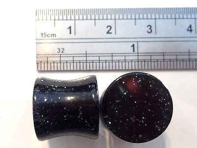 Double Flare GLITTER Plugs LOBE Gauges 1/2 inch BLACK - I Love My Piercings!