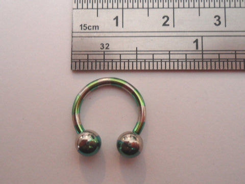 Two Toned Titanium Balls Horseshoe Green Silver 14 gauge 1/2 inch Diameter - I Love My Piercings!