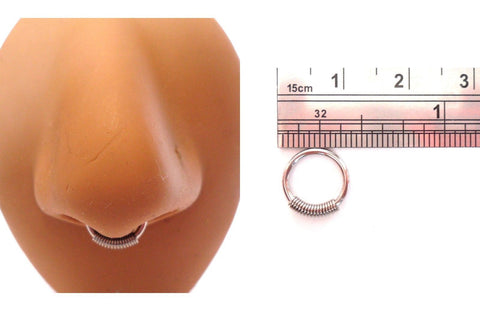 Surgical Steel Hoop Spring Loaded Septum Ring 8 mm Diameter 16 gauge 16g - I Love My Piercings!