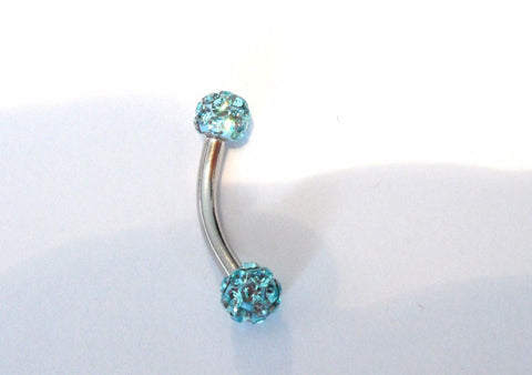 Aqua Blue Crystal Balls Surgical Steel Curved Barbell VCH Jewelry Hood Ring 14 gauge - I Love My Piercings!