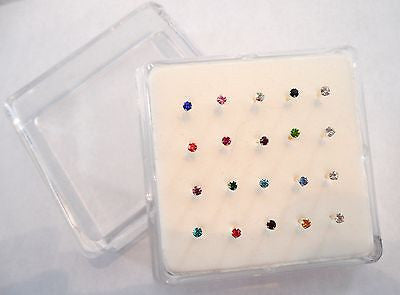 20 Pack Claw Set 2mm Crystal Nose Straight Pins Studs 22 gauge 22g - I Love My Piercings!