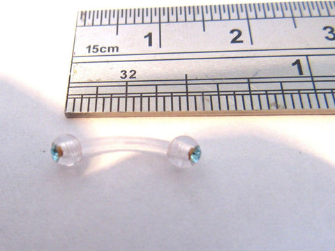 Clear No Metal Allergy Sensitive Retainer Curved Bar Aqua Crystal Balls 16 gauge - I Love My Piercings!