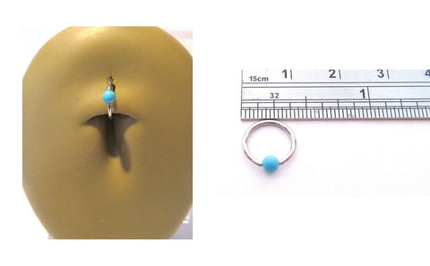 Surgical Steel Turquoise Stone Captive Hoop Belly Navel Ring 16 gauge 16g 8 mm - I Love My Piercings!