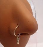 Gold Plated India Style Clear Crystal Fancy Dangle Nose Hoop 22 gauge 22g - I Love My Piercings!