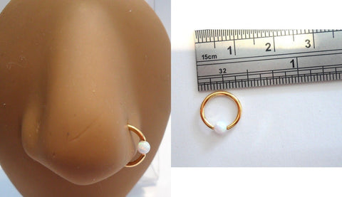 Gold Titanium White Opal Stone Nose Hoop Captive 16 gauge 16g 8 mm Diameter - I Love My Piercings!
