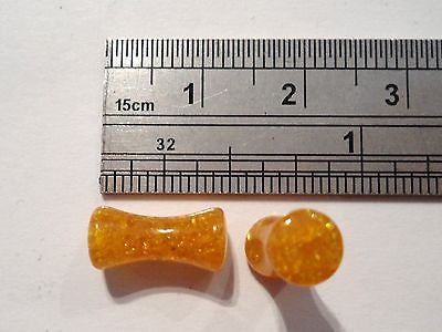 Pair 2 pieces Amber Double Flare Stretched Ear Lobe Plugs 6g 6 gauge - I Love My Piercings!