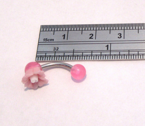 Pink Acrylic Flower Curved Barbell VCH Jewelry Clit Clitoral Hood Ring 14 gauge 14g - I Love My Piercings!
