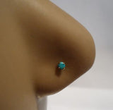 14K Real Yellow Gold Turquoise Stone Nose Cork Screw Stud Ring 20 gauge 20g - I Love My Piercings!