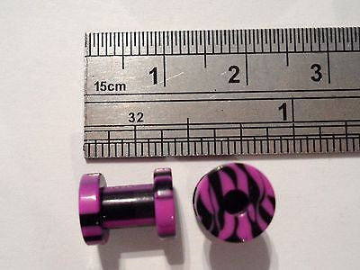 Pair 2 pieces Double Flare Acrylic Screw Fit Purple Black Tunnels 4 gauge 4g - I Love My Piercings!