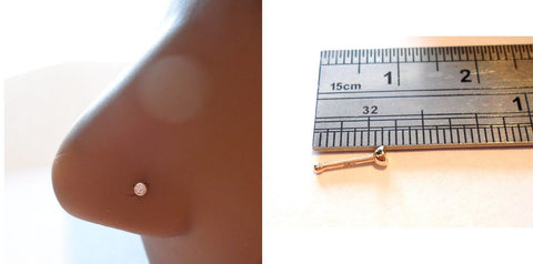 14K Solid Yellow Gold Clear CZ Crystal Bezel Set Ball End Nose Bone Pin 20 gauge - I Love My Piercings!