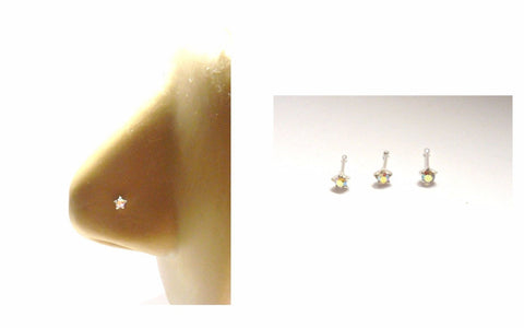 3 Sterling Silver Iridescent Crystal CZ Nose Straight Ball End Post Pin 22 gauge - I Love My Piercings!