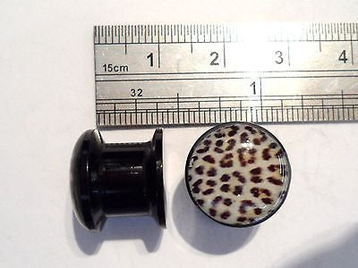 2 pieces Black Acrylic Flesh Snow Leopard Plugs Screw on Back Fit 00g 00 gauge - I Love My Piercings!