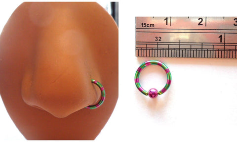 Purple and Green Titanium Captive Nose Ring Hoop 16 gauge 16g 8 mm Diameter - I Love My Piercings!
