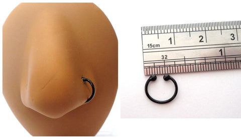 Black Titanium Fake Faux Imitation Nose Hoop Ring Barbell Looks 20 gauge 20g - I Love My Piercings!