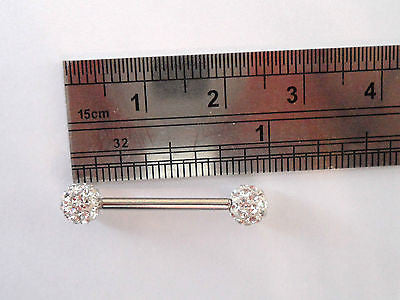Clear Crystal Ball Nipple Straight Barbell Ring 14 gauge 14g Choose Length - I Love My Piercings!