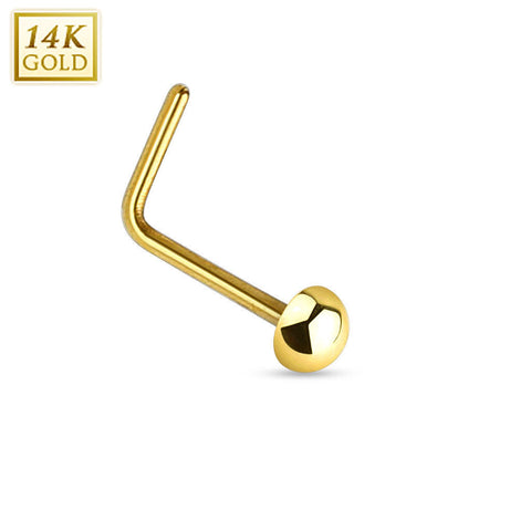 14K Solid Yellow Gold L Shape Nose Stud Flat Dome Half Ball Ring 20 gauge 20g - I Love My Piercings!