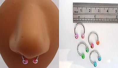 Glitter Ball Surgical Steel Nose Septum Half Hoop Horseshoes Rings 16 gauge 16g - I Love My Piercings!
