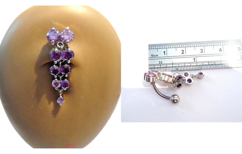 Surgical Steel Grape Purple Crystal CZ Cluster Reverse Top Down Belly Ring 14g - I Love My Piercings!