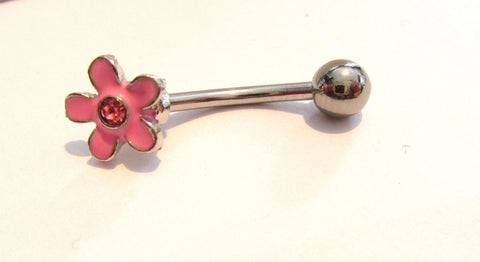 Pink Crystal Flower Curved Barbell VCH Jewelry Clit Clitoral Hood Bar Ring 14 gauge 14g - I Love My Piercings!