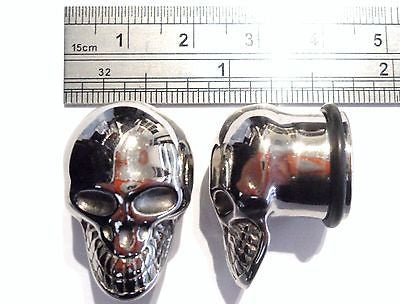 Pair 2 pieces Skull Silver Stainless Steel Single Flare Tunnels 9/16 inch - I Love My Piercings!