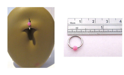 Pink Opalite Surgical Steel Captive Bead Hoop Belly Navel Ring 16 gauge 16g - I Love My Piercings!
