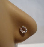 Sterling Silver Nose Stud Pin Ring L Shape Clear Crystal Horseshoe 20g 20 gauge - I Love My Piercings!