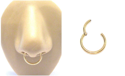 18k Gold Plated Septum Nose Hinged Seamless Hoop Ring 14 gauge 14g 12 mm - I Love My Piercings!