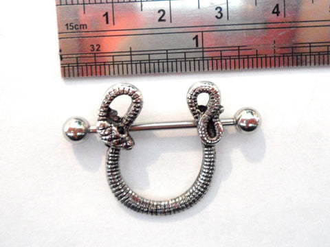 Surgical Steel Cobra Snake Nipple Straight Barbell Shield Ring 14 gauge 14g - I Love My Piercings!