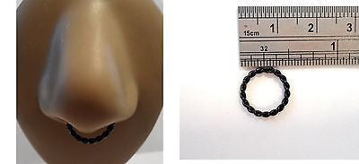 Coiled Enamel Non Tarnish Septum Hoop Ring 14 gauge 14g Black 10mm Diameter - I Love My Piercings!