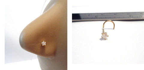 14K Yellow Gold Star 5 Claw Set Pronged Clear Crystal Nose Screw Stud 20 gauge - I Love My Piercings!