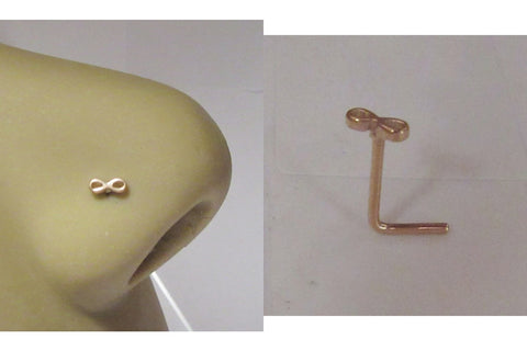 18k Rose Gold Plated Nose Stud Pin Ring L Shape Bent Post Infinity 20 gauge