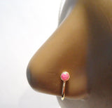 18k Gold Plated Fake Faux Pink Opal Ball Nose Hoop Clip Cuff Looks 18 gauge - I Love My Piercings!