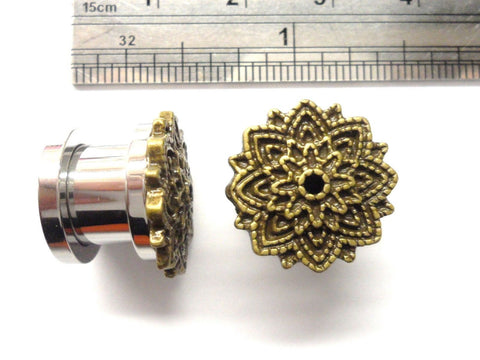 Surgical Steel Star Flower Double Flare Screw Ear Lobe Jewelry Plugs 00 gauge - I Love My Piercings!