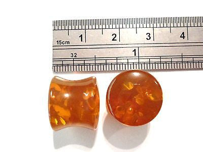 Pair 2 pieces Amber Double Flare Stretched Ear Lobe Plugs 1/2 inch " - I Love My Piercings!