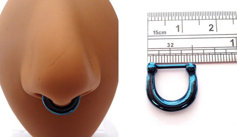 Blue Titanium Septum Ring Straight Bar Nose Hoop Horseshoe 16 gauge 16g - I Love My Piercings!