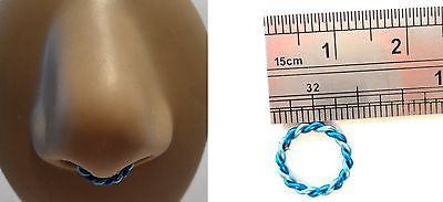 Coiled Enamel Non Tarnish Septum Hoop Ring Jewelry 14 gauge 14g 2 Tone Blue - I Love My Piercings!