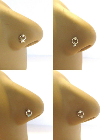 4 Sterling Silver Dangle CZ Nose Ubend Straight Thin Pins Studs 22 gauge 22g - I Love My Piercings!