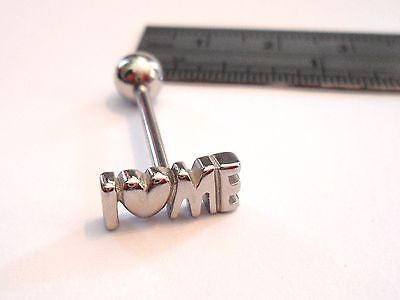 Stainless Steel I Heart Me Love Tongue Ring Straight Barbell 14 gauge 14g - I Love My Piercings!