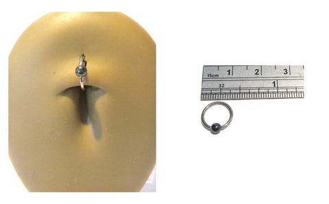 Surgical Steel Hematite Bead Captive Hoop Belly Navel Ring 16 gauge 16g 8 mm - I Love My Piercings!